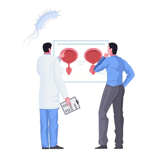 A man with cystitis signs during a consultation with a urologist